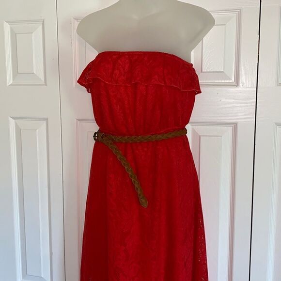 Trixxi Belted Strapless Lace Short Long Lace Dress, size Medium M - Picture 7 of 9